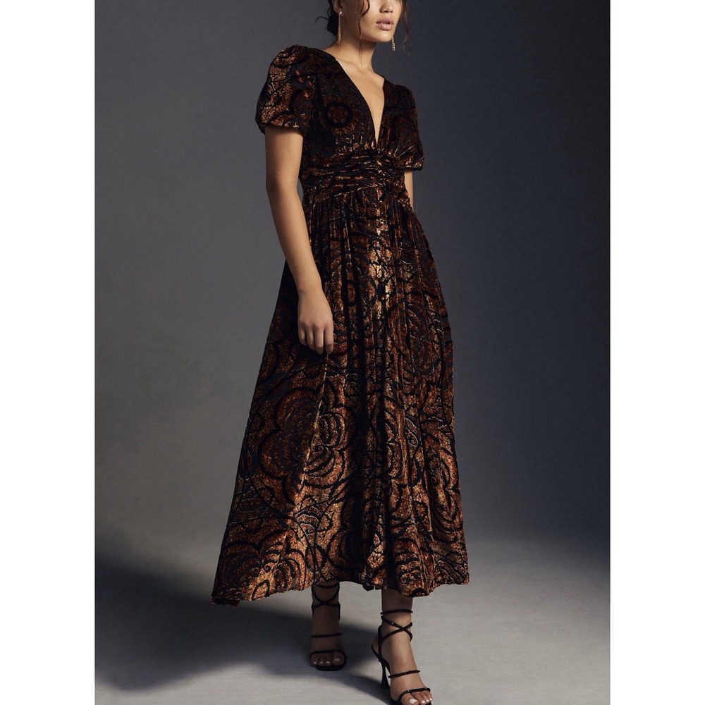 Anthropologie Catalina Burnout Velvet Button Down V-Neck MIDI Dress Plus 18W